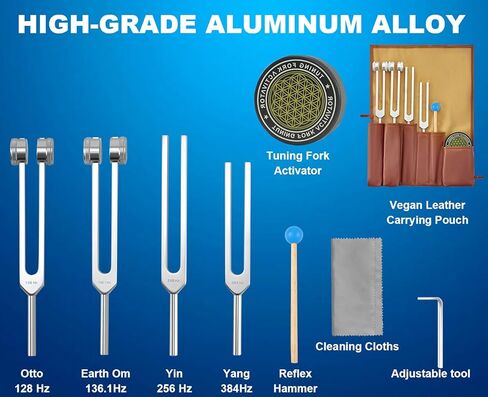 ضبط الشوك لمجموعة الشفاء، 128 هرتز، 136 هرتز، 256 هرتز، 384 هرتز ومنشط لشفاء شقرا مجموعة العلاج بالصوت، سبائك الألومنيوم منشط شوكة الضبط الحسية للشفاء، علاج غير مغناطيسي in Kuwait