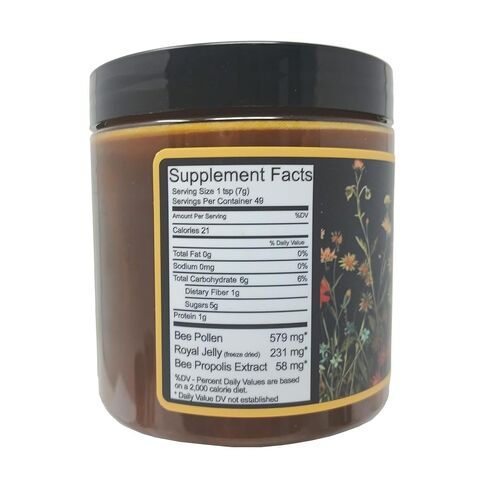 HONEY FEAST 12 أونصة عسل سوبر فود خام مدعم بالزهرة مع غذاء ملكات النحل وحبوب لقاح النحل ودنج النحل ومعبأ على البارد ومصبوب يدويًا في فلوريدا بالولايات المتحدة الأمريكية in Kuwait