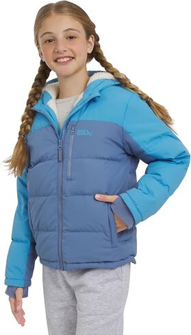 سترة Eddie Bauer للفتيات كلاسيكية ثقيلة الوزن ومبطنة بالفرو الصناعي معزولة بغطاء للرأس، مقاس Infinity مقاس متوسط in Saudi Arabia