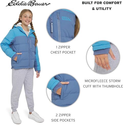 سترة Eddie Bauer للفتيات كلاسيكية ثقيلة الوزن ومبطنة بالفرو الصناعي معزولة بغطاء للرأس، مقاس Infinity مقاس متوسط in Saudi Arabia