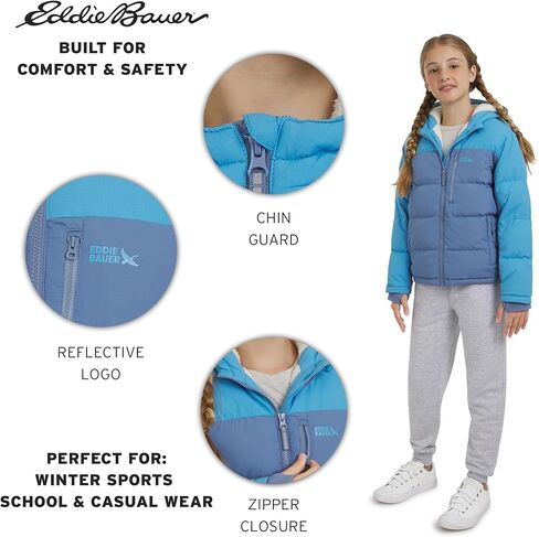 سترة Eddie Bauer للفتيات كلاسيكية ثقيلة الوزن ومبطنة بالفرو الصناعي معزولة بغطاء للرأس، مقاس Infinity مقاس متوسط in Saudi Arabia