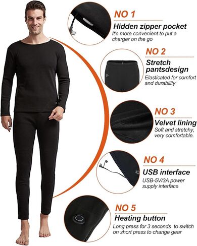 Mens Electric Heated Thermal Underwear Set Men's Winter Outdoor Sports Underwear, No Battery in Saudi Arabia