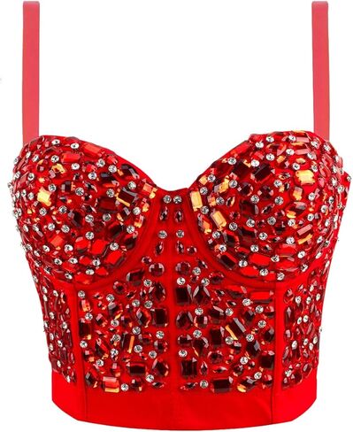 Women's Rhinestone Crystal Bustier Crop Top Punk Club Party Glisten Diamond Corset Top Bra in Kuwait