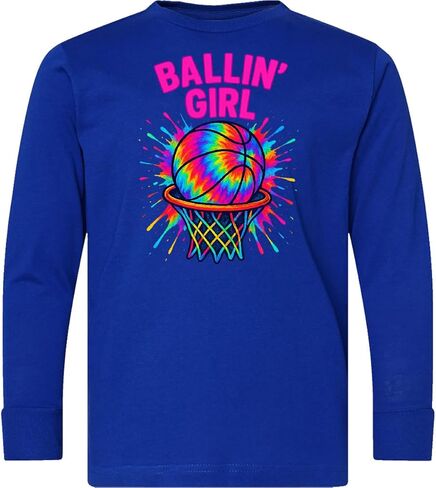 تي شيرت Inktastic Ballin' Girl لكرة السلة Rainbow Splash للشباب بأكمام طويلة in Kuwait