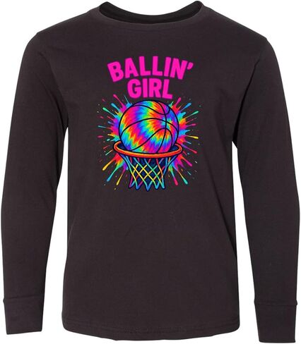 تي شيرت Inktastic Ballin' Girl لكرة السلة Rainbow Splash للشباب بأكمام طويلة in Kuwait