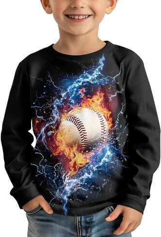 Boys Girls Long Sleeve Tees for Daily Wear Crewneck Elastic Fabric Graphic T-Shirt for Children Loose Fit 5-16Years in Saudi Arabia