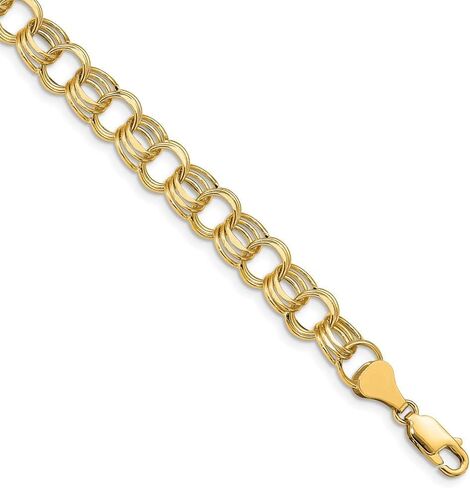 Solid 14K Yellow Gold Lite 8mm Triple Link Yellow Gold Charm Bracelet in Saudi Arabia