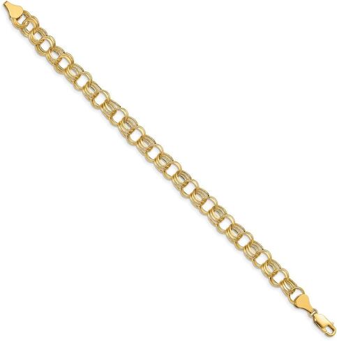 Solid 14K Yellow Gold Lite 8mm Triple Link Yellow Gold Charm Bracelet in Saudi Arabia