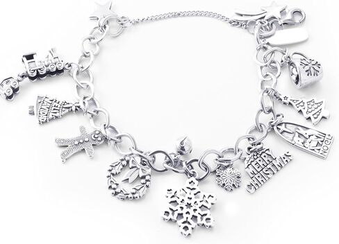 S925 JA Christmas Charm Bracelet, made of pure silver, with holiday enamel charm in Saudi Arabia