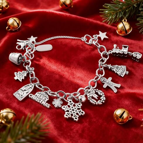 S925 JA Christmas Charm Bracelet, made of pure silver, with holiday enamel charm in Saudi Arabia
