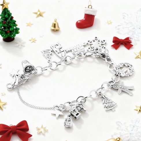 S925 JA Christmas Charm Bracelet, made of pure silver, with holiday enamel charm in Saudi Arabia