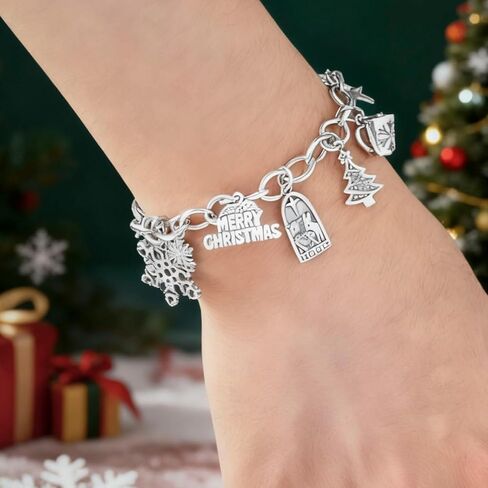 S925 JA Christmas Charm Bracelet, made of pure silver, with holiday enamel charm in Saudi Arabia