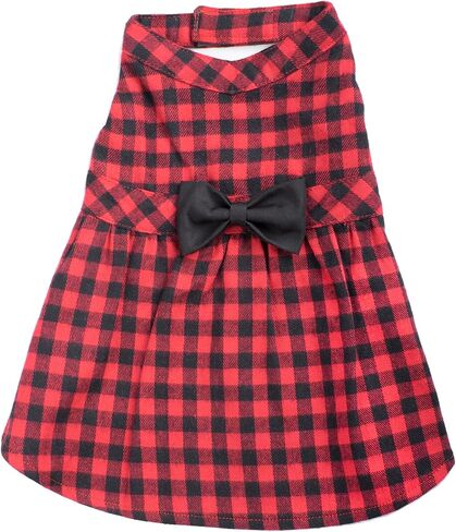 فستان منقوش من قماش الفلانيل للحيوانات الأليفة قابل للتعديل من The Worthy Dog، فستان أنيق متصل بفيونكة، ملابس صيفية للكلاب، يناسب الكلاب مقاس XL، أسمر ضارب للصفرة in Kuwait