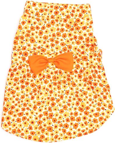 فستان منقوش من قماش الفلانيل للحيوانات الأليفة قابل للتعديل من The Worthy Dog، فستان أنيق متصل بفيونكة، ملابس صيفية للكلاب، يناسب الكلاب مقاس XL، أسمر ضارب للصفرة in Kuwait