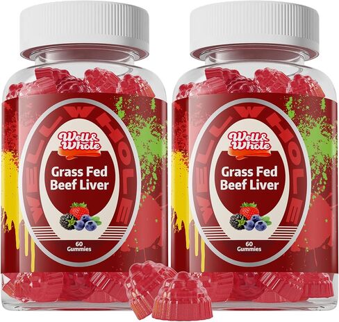 صمغ كبد البقر الذي يتغذى على العشب، مكمل كبد البقر المجفف للطاقة والمناعة والعافية الكاملة - غير معدل وراثيًا، خالي من الغلوتين، 60 قطعة in Kuwait