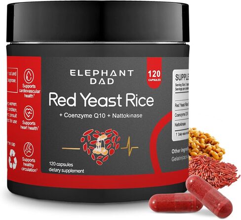 أرز الخميرة الحمراء 1000 ملغ مع Nattokinase وCoQ10 - مكمل مستخلص الناتو ذو القوة الإضافية، خالي من السترينين، تركيبة دعم صحة القلب للرجال والنساء، صحة الدورة الدموية - 120 كبسولة in Kuwait