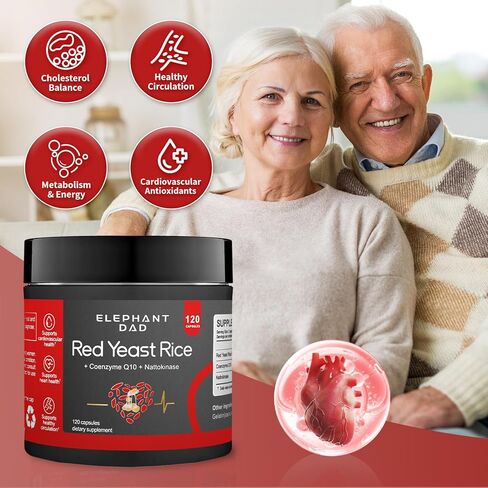 أرز الخميرة الحمراء 1000 ملغ مع Nattokinase وCoQ10 - مكمل مستخلص الناتو ذو القوة الإضافية، خالي من السترينين، تركيبة دعم صحة القلب للرجال والنساء، صحة الدورة الدموية - 120 كبسولة in Kuwait