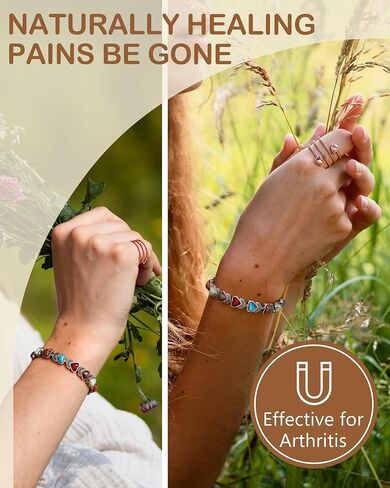 Feraco Pure Copper Bracelets & Rings for Women, Ultra Strength Magnetic Bracelet with 3800 Gauss Magnets & Natural Turquoise & Stones, Adjustable, Jewelry Gift in Saudi Arabia