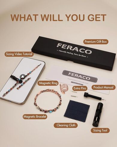 Feraco Pure Copper Bracelets & Rings for Women, Ultra Strength Magnetic Bracelet with 3800 Gauss Magnets & Natural Turquoise & Stones, Adjustable, Jewelry Gift in Saudi Arabia