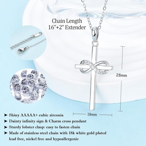 Christian Gifts for Her, Infinity CZ Cross Necklaces for Women Girls, Confirmation Baptism Birthday Christmas Religious Gift Ideas for Daughter Granddaughter Niece Goddaughter Friend Sister in Saudi Arabia