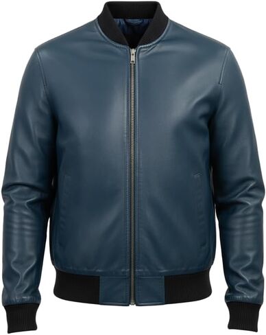 Men's Varsity Style Genuine Leather Bomber Jacket - Casual Real Lambskin Men's Leather Jacket Moto Jacket Men in Saudi Arabia