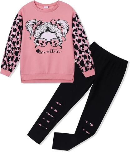 Girls 2 Piece Outfits Teen Girl Cotton Clothes Sweatshirt and Leggings Fall Winter Pullover Sweatsuit Tracksuits in Saudi Arabia