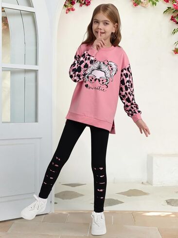 Girls 2 Piece Outfits Teen Girl Cotton Clothes Sweatshirt and Leggings Fall Winter Pullover Sweatsuit Tracksuits in Saudi Arabia