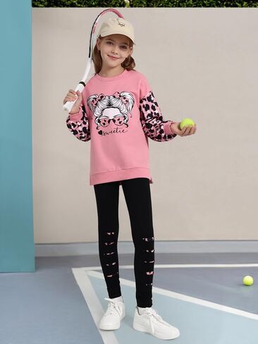 Girls 2 Piece Outfits Teen Girl Cotton Clothes Sweatshirt and Leggings Fall Winter Pullover Sweatsuit Tracksuits in Saudi Arabia