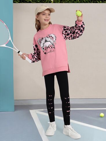 Girls 2 Piece Outfits Teen Girl Cotton Clothes Sweatshirt and Leggings Fall Winter Pullover Sweatsuit Tracksuits in Saudi Arabia