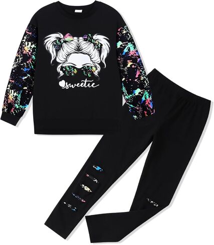 Girls 2 Piece Outfits Teen Girl Cotton Clothes Sweatshirt and Leggings Fall Winter Pullover Sweatsuit Tracksuits in Saudi Arabia