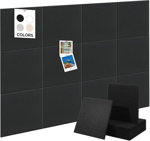 12-Piece White Felt Wall Panels 48×36", Damage-Free Bulletin Board Set with 100 Adhesive Pads & 35 Pushpins, Cork Board Alternative for Home Office Classroom in Saudi Arabia