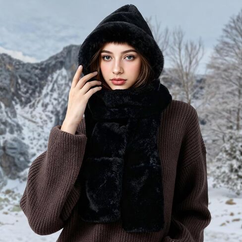 Hooded Scarf for women 3-in-1, Warm hood scarf with Pocket Mitts Winter Hat Scarfs Gloves Set for Women in Saudi Arabia
