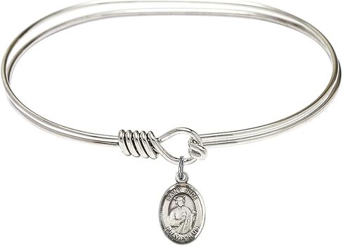 Oval Eye Hook Bangle Bracelet w/St. Jude Thaddeus in Sterling Silver in Saudi Arabia