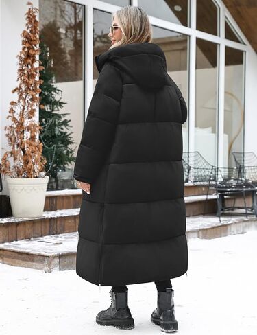 HEEKPEK Women Long Winter Coat Thickened Quilted Puffer Coats Hooded Full Length Padded Trendy Warm Outerwear with Hem Slit in Saudi Arabia