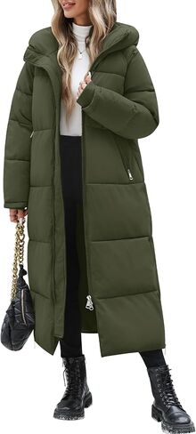 HEEKPEK Women Long Winter Coat Thickened Quilted Puffer Coats Hooded Full Length Padded Trendy Warm Outerwear with Hem Slit in Saudi Arabia