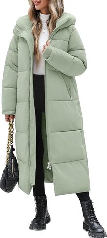 HEEKPEK Women Long Winter Coat Thickened Quilted Puffer Coats Hooded Full Length Padded Trendy Warm Outerwear with Hem Slit in Saudi Arabia