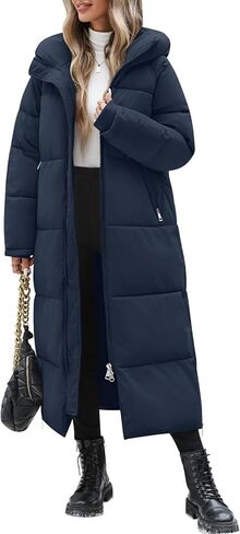 HEEKPEK Women Long Winter Coat Thickened Quilted Puffer Coats Hooded Full Length Padded Trendy Warm Outerwear with Hem Slit in Saudi Arabia