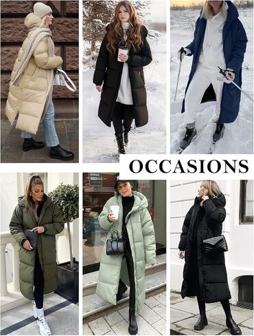 Womens Long Winter Puffer Coat Quilted Jackets Warm Hooded Coat Maxi Length Parka Down Thick Outerwear Side Zip Slit in Saudi Arabia