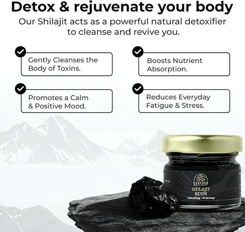 شيلاجيت راتنج الهيمالايا العضوي النقي 600 مجم مع 75%+ حمض الفولفيك، 85+ أثر من المعادن من جبال الهيمالايا على ارتفاع 18,000 قدم - الطاقة الطبيعية والقدرة على التحمل ودعم العضلات للرجال والنساء، تم اختباره معمليًا 30 جم in Kuwait