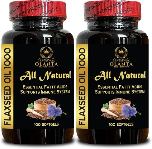 Flaxseed Oil 1000mg Plant-Based Cold-Pressed Essential Fatty Acids | Immune Booster Supplement | 2 Bottles 200 Softgels in Saudi Arabia