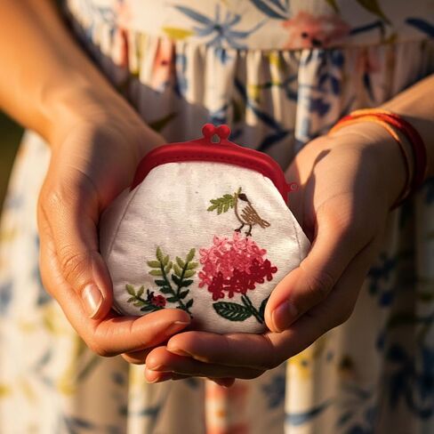 Embroidered Coin Purse for Women - Small Handcrafted Floral Design Change Pouch - Mini Wallet for Coins, Cards, and Essentials - Summer in Saudi Arabia