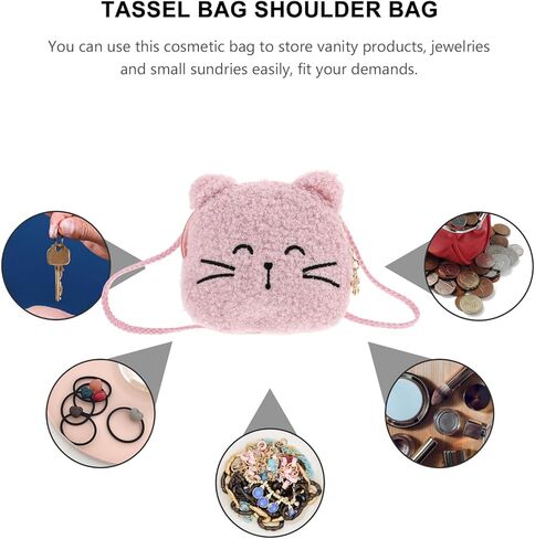 Plush Crossbody Bag for Cute Animal Shoulder Purse Small Kawaii Cat Coin Wallet Lightweight Soft Handbag for Daily Use in Saudi Arabia