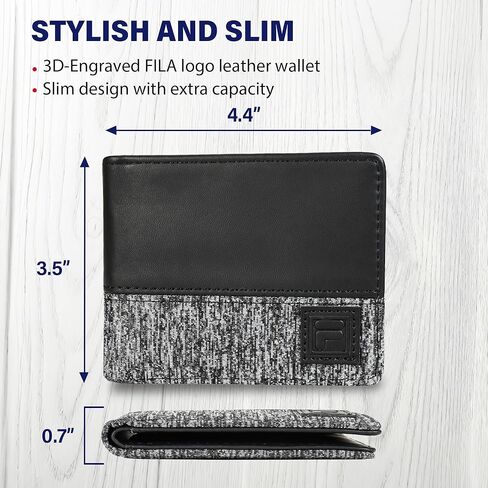 Fila Men’s PU Leather Minimalist Bifold Wallet, Front Pocket ID Window in Saudi Arabia