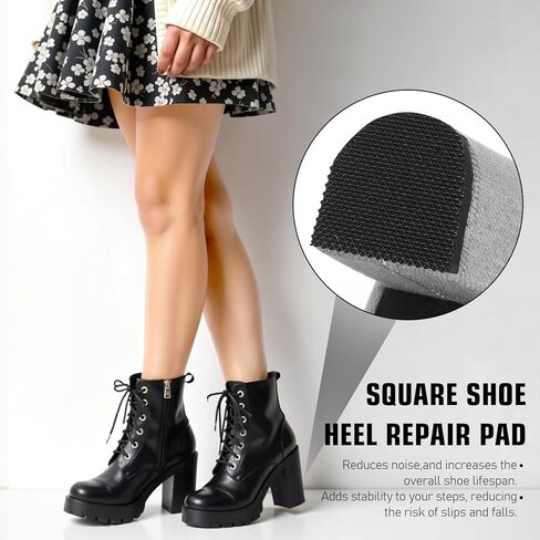 6pcs Shoe Repair Rubber Heels, Rubber Boot Heel Replacement Square Sole Repair Tips Stickers Anti Heel Caps High Heel Tread Pad Non Slip Heel Protectors(9.6x8.7x0.4cm) in Saudi Arabia