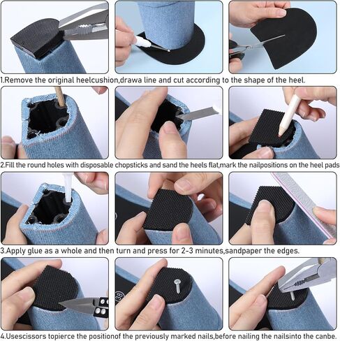 6pcs Shoe Repair Rubber Heels, Rubber Boot Heel Replacement Square Sole Repair Tips Stickers Anti Heel Caps High Heel Tread Pad Non Slip Heel Protectors(9.6x8.7x0.4cm) in Saudi Arabia