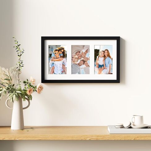إطارات صور ديكور جداري مقاس 8 × 14 من ديكور يو هوم، عرض 3 قطع صور 4 × 6 مع حصيرة أو قطعة واحدة مقاس 8 × 14 غير لامعة، 3 إطارات صور مجمعة 4 × 6 للتركيب على الحائط، أسود in Kuwait