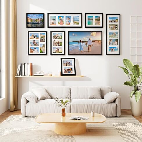 إطارات صور ديكور جداري مقاس 8 × 14 من ديكور يو هوم، عرض 3 قطع صور 4 × 6 مع حصيرة أو قطعة واحدة مقاس 8 × 14 غير لامعة، 3 إطارات صور مجمعة 4 × 6 للتركيب على الحائط، أسود in Kuwait