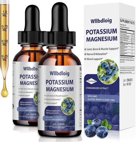 Potassium Magnesium Supplement Liquid Drops 2 Pack,High Absorption Potassium Supplement with Magnesium,L-Theanine, Vegan,Organic Potasio Support Leg Cramps, Bone, Muscle,4 Fl oz in Saudi Arabia