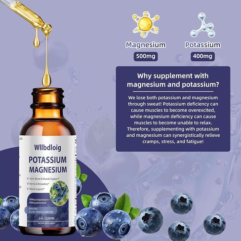 Potassium Magnesium Supplement Liquid Drops 2 Pack,High Absorption Potassium Supplement with Magnesium,L-Theanine, Vegan,Organic Potasio Support Leg Cramps, Bone, Muscle,4 Fl oz in Saudi Arabia