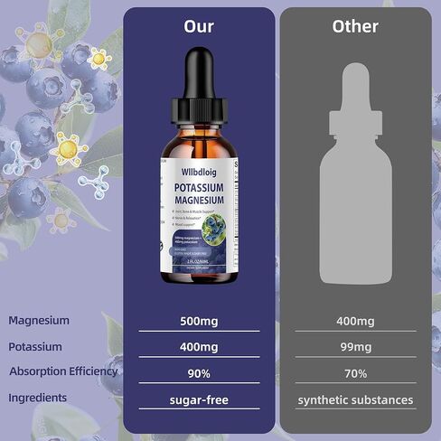 Potassium Magnesium Supplement Liquid Drops 2 Pack,High Absorption Potassium Supplement with Magnesium,L-Theanine, Vegan,Organic Potasio Support Leg Cramps, Bone, Muscle,4 Fl oz in Saudi Arabia